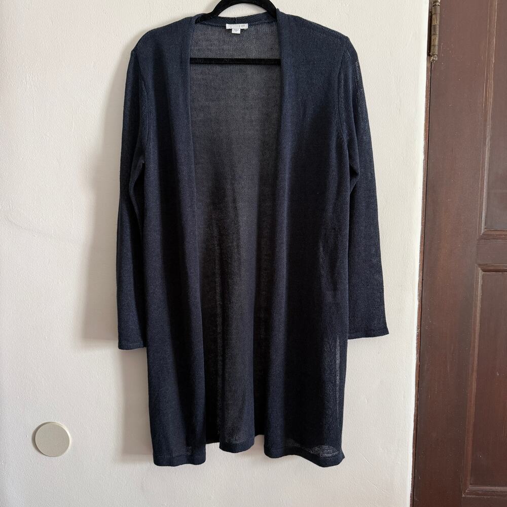 J.JILL | Navy Blue Linen Blend Light Weight Long Line Cardigan Sweater | Small